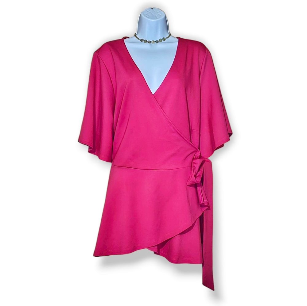 Nwot Eloquii Flutter Sleeve Peplum Wrap Top - image 2